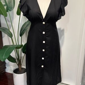 Charlie Holiday Black Midi Dress with Button Detail